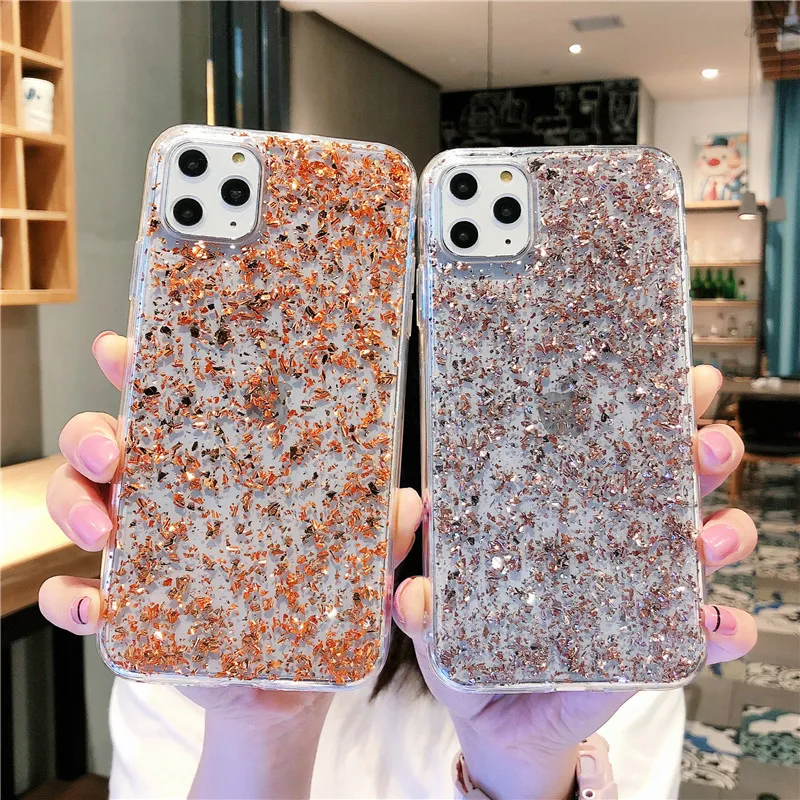Блестящий золотой фольгой блестки прозрачный Анти-осенний силиконовый чехол для