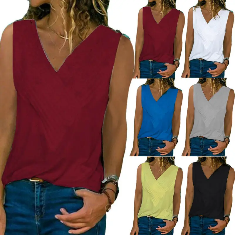 

Women Loose V Neck Sleeveless Vest Tops Ladies Summer Casual Tanks Blouse UK