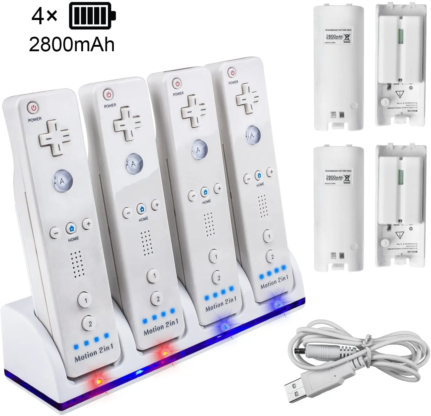 

Upgraded Wii Remote Controller Charger Station, 4 Port Wii Charging Station with 4 Rechargeable Battery for Wii (4 Port Charging