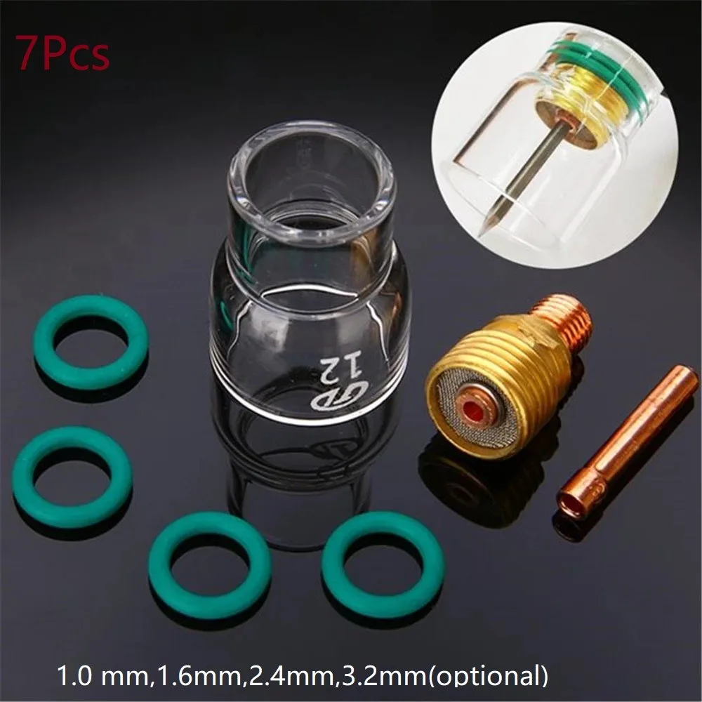 

7Pcs #12 Pyrex Glass Cup Kit Stubby Collets Body Gas Lens Tig Welding Torch For Wp-9/20/25 Welding Parts Power Tool Spare Parts