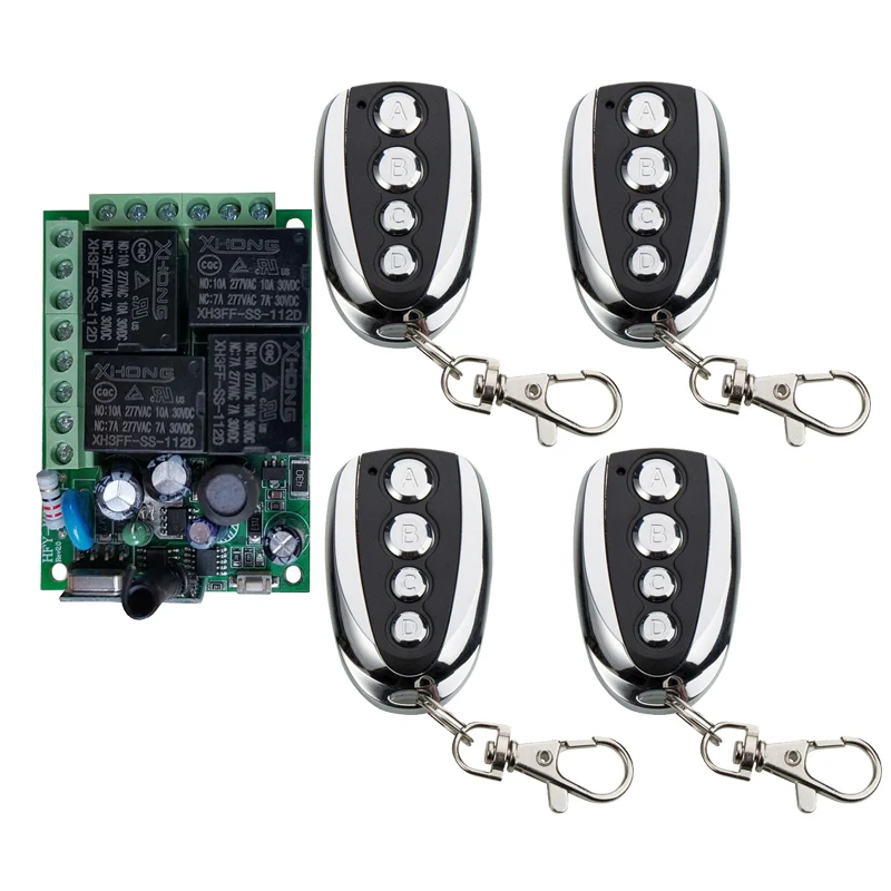 Универсальный беспроводной пульт дистанционного управления, 433 МГц, 110 В переменного тока, 220 В, 10 А, 2200 Вт, 4-Канальный Релейный модуль приемника, радиочастотный переключатель для открывания ворот и гаража Универсальный беспроводной пульт дистанционного управления, 433 МГц, 110 В переменного тока, 220 В, 10 А, 2200 Вт, 4-Канальный Релейный модуль приемника, радиочастотный переключатель для открывания ворот и гаража