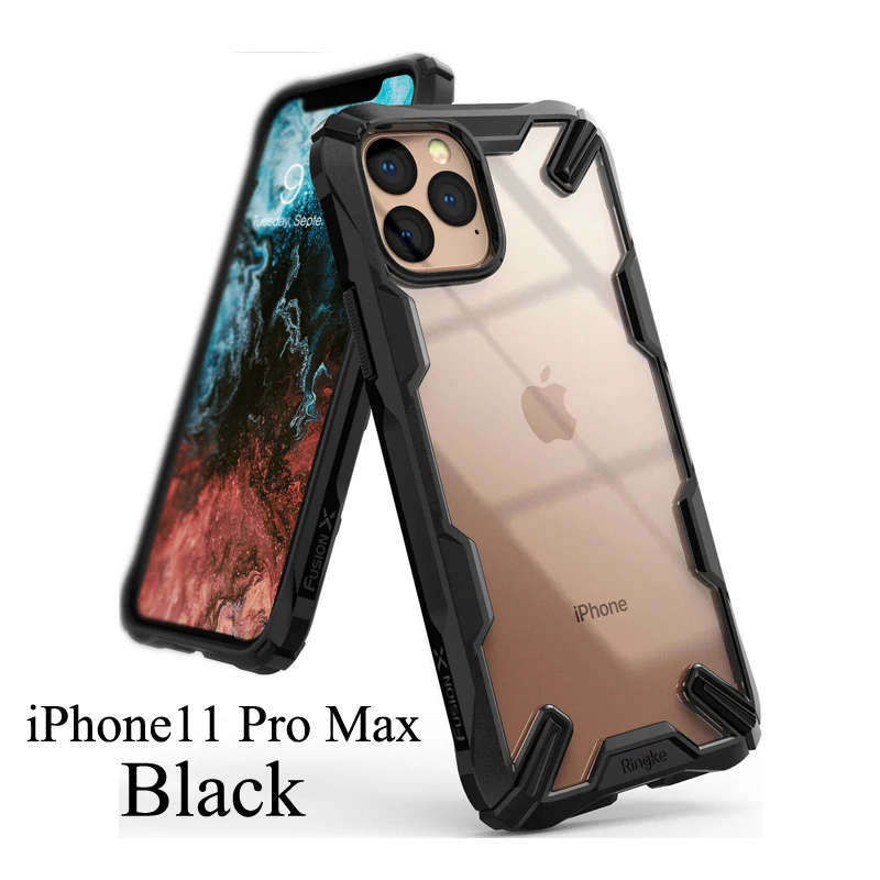 Чехол Ringke Fusion X для iPhone 11 Pro Max, сверхпрочный, амортизирующий, прозрачный, жесткий, из поликарбоната, мягкий, с рамкой из ТПУ, гибридный - Цвет: Black