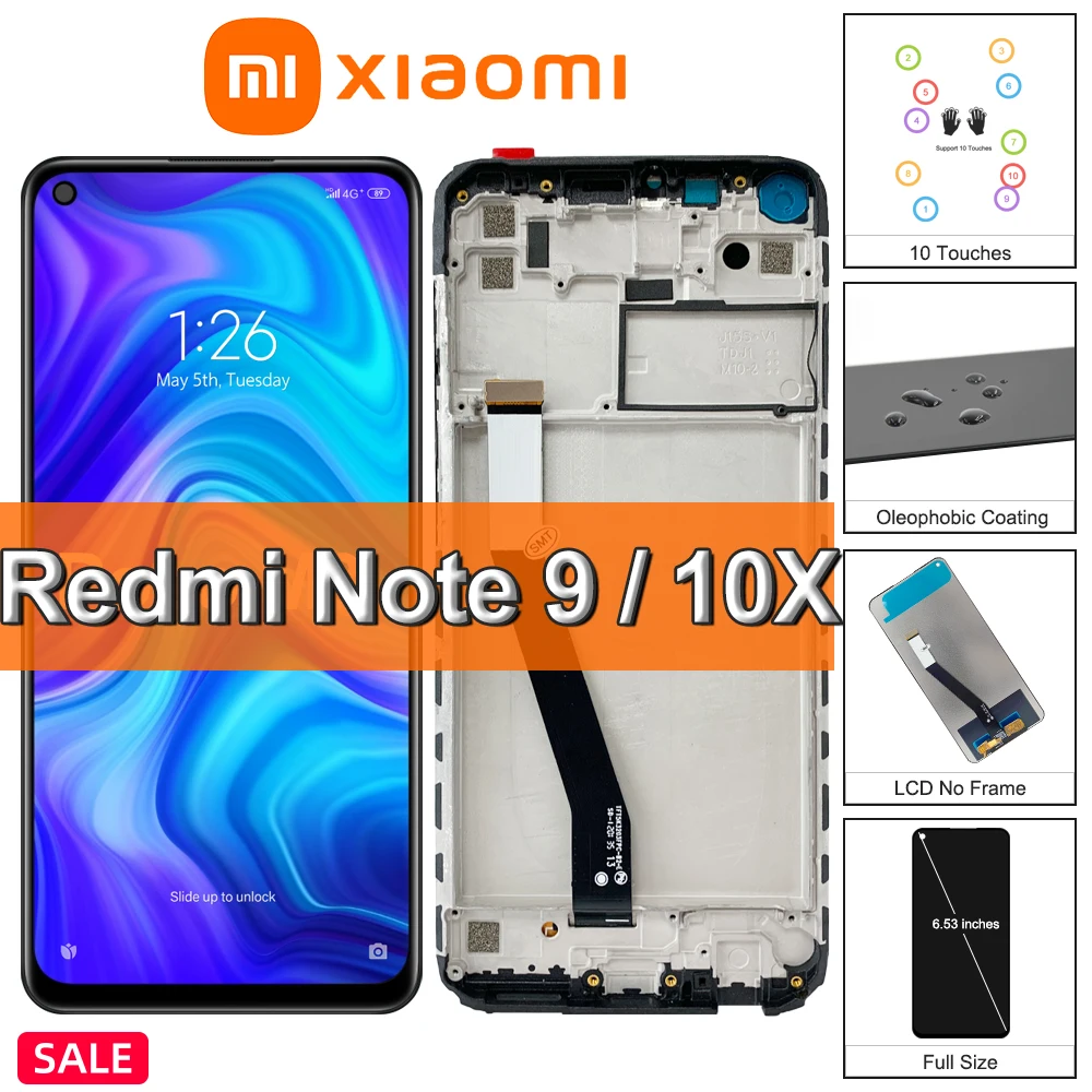 ЖК-дисплей 6,53 дюйма для Xiaomi Redmi Note 9, сенсорный экран для Redmi Note9, M2003J15SC, M2003J15SG, Redmi10X, с рамкой, оригинал