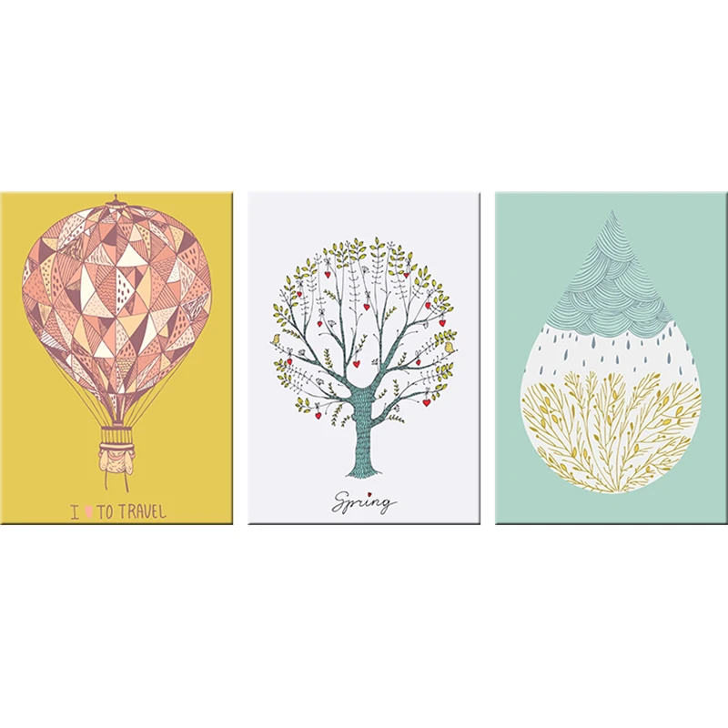 Постер с большим деревом в скандинавском стиле красочный воздушный шар