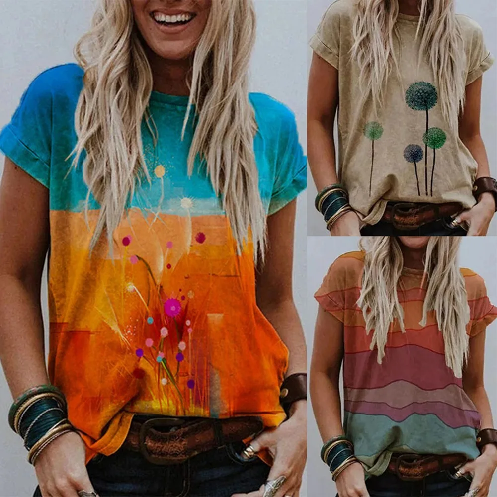

2021 Print casual blouse short-sleeved T-shirt 2195-666