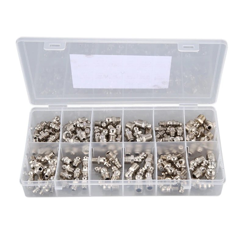 

130Pcs Steel Zerk Grease Nipple Fitting Assortment Kits 1/4 Inch 1/8 Inch M6 M8 M10 Straight 90 Degree and 45 Degree