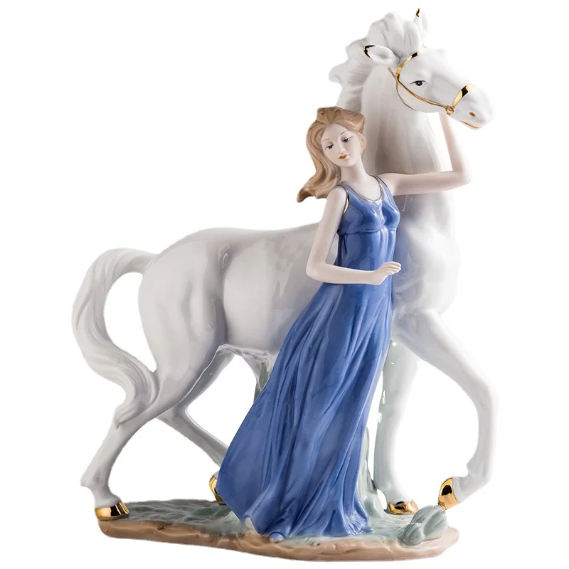

European Style Princess and Horse Sculpture Desktop Ornament Creative Beautiful Girl Horseback Riding Horse Sculpture Art Crafts