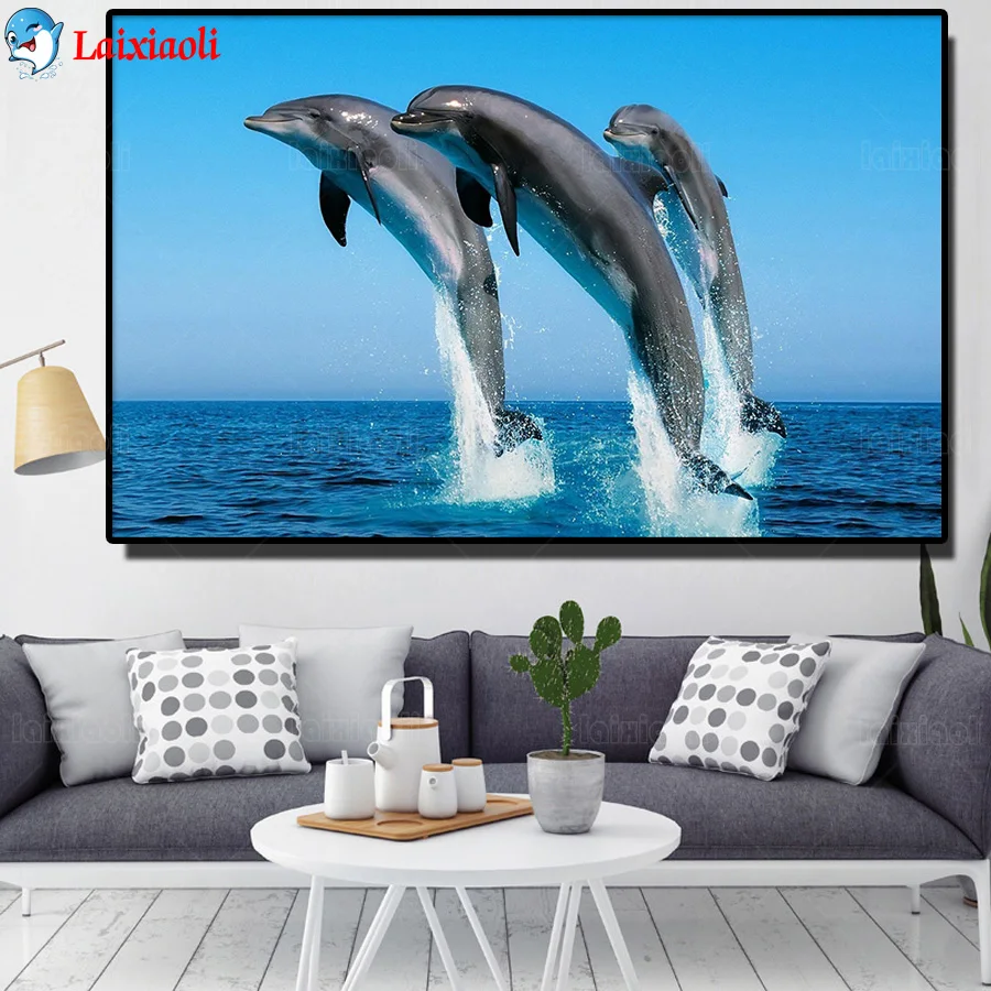 

Алмазная живопись, дельфин, милая морская 5D полноразмерная круглая Алмазная вышивка, мозаика, картина стразы, искусство ручной работы