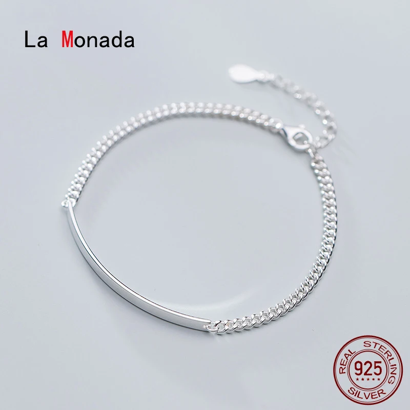 

La Monada браслеты для женщин серебро 925 пробы блестящая Минималистичная цепочка из настоящего серебра 925 пробы ювелирный браслет