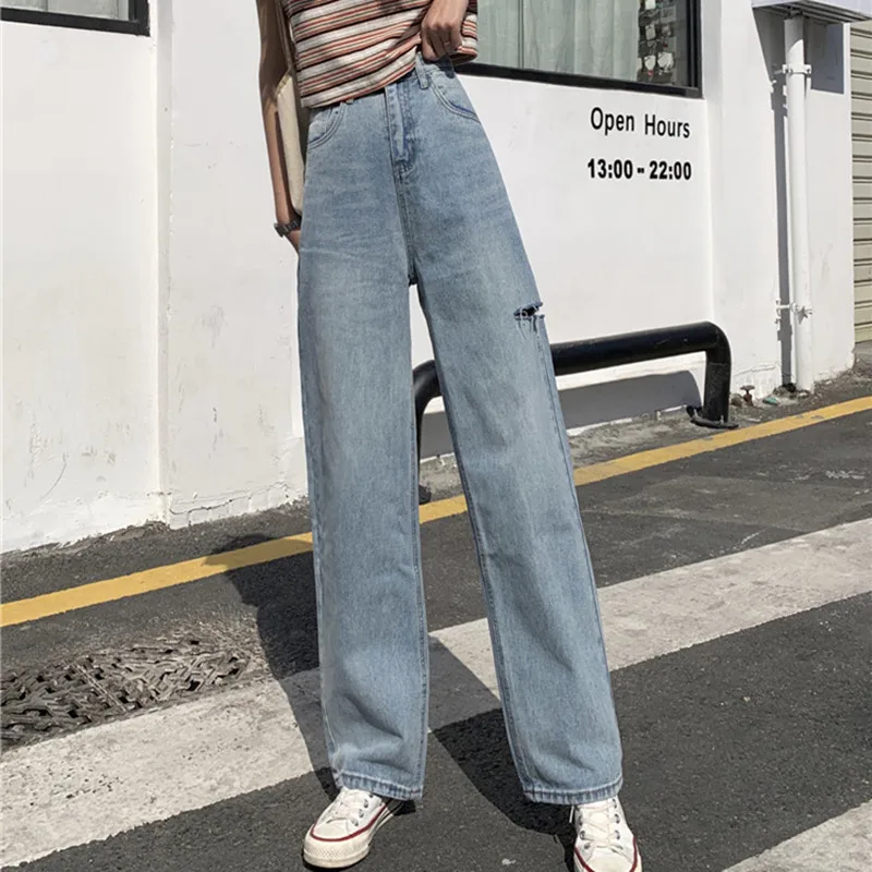 

Woman Jeans High Waist Ripped Jeans 2020 Sale Items For Clothes Wide Leg Denim Clothing Blue Streetwear Fashion Vintage Pants