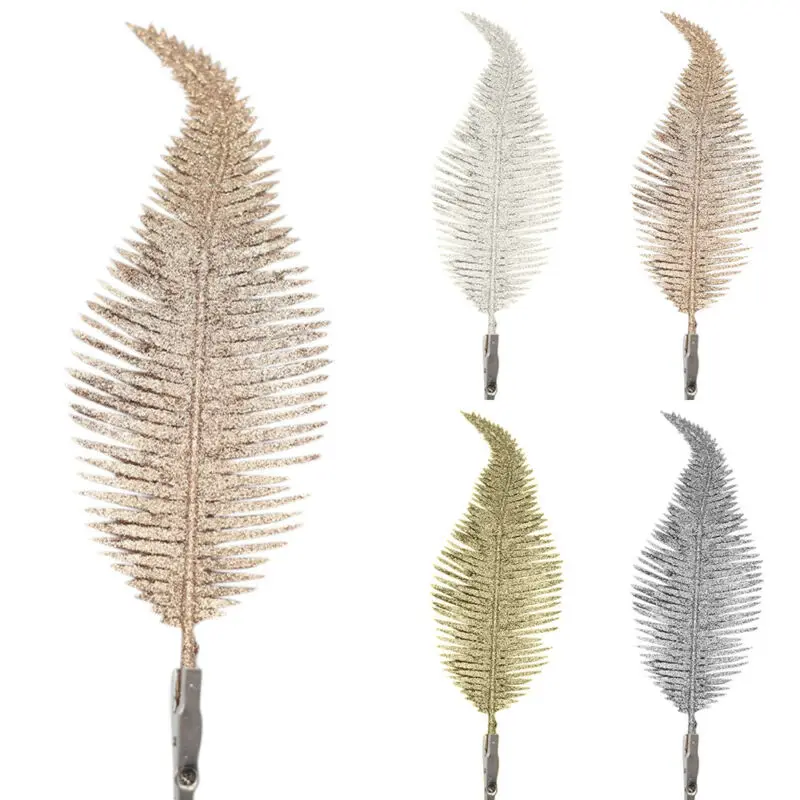 

6pcs/sets Christmas Xmas Tree Clip on Feather Glittery Baubles Ornament Decoration Props Leaves Christmas Decorations