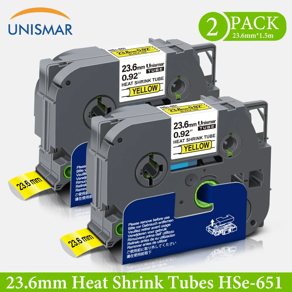 

2PK 0,92 "Hse лента для этикеток, термоусадочная трубка, hse-651 hse 651, черная на желтом, совместимая с принтером Brother Для этикеток, ПЕЧАТНАЯ МАШИНКА