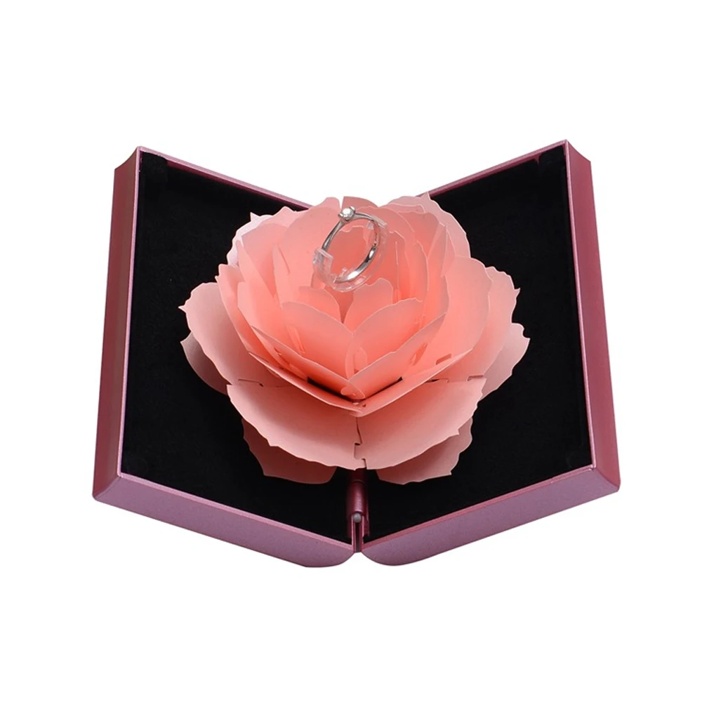 

New 3D Fashion Elegant Rings Joyful Red Box Wedding Engagement Case Rose Flower Gift For Love Jewelry Display Storage Holder