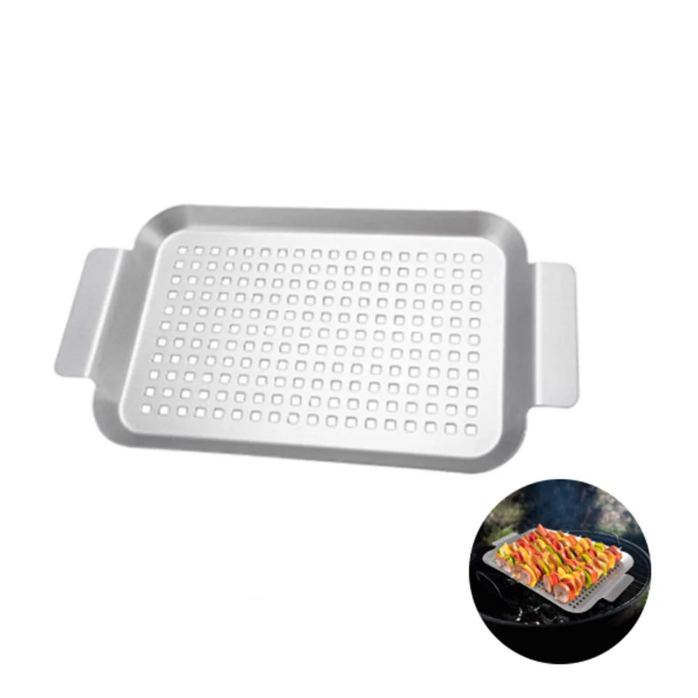 

BBQ Grilling Pans Non-Stick Barbeque Trays With Handles Perforated Grill Baskets For Grilling Veggies Outdoor Grill Accessories