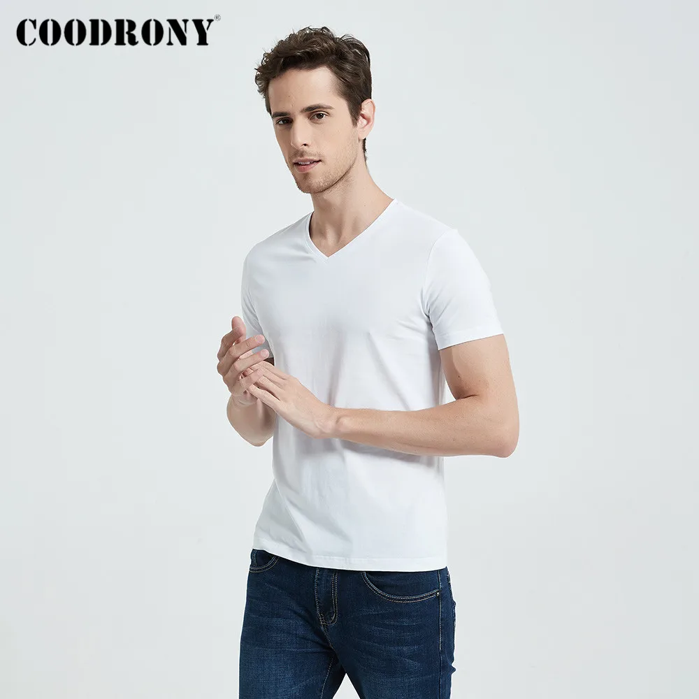 

COODRONY Brand T Shirt Men Classic Casual V-Neck T-Shirt Pure Color Mens Bottoming Clothing Summer Cotton Tee Shirt Homme C5078S
