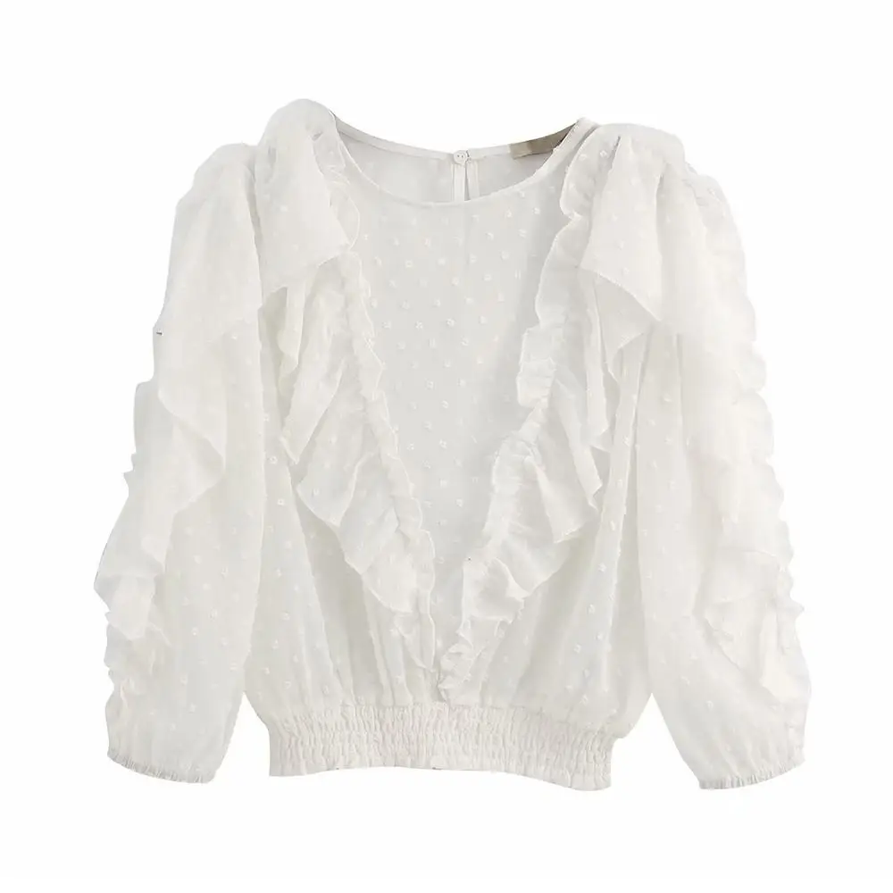 

Элегантная белая шифоновая короткая стильная блузка с рукавом три четверти, Женская Весенняя Повседневная рубашка 2020, Прозрачные топы с об...