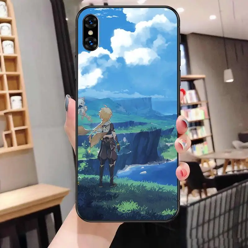 

YNDFCNB genshin impact Phone Case For Black-Iphone 5s 6 6s 7 8 11 12 X Xs Xr Pro Plus Max Mini Fundas Cover