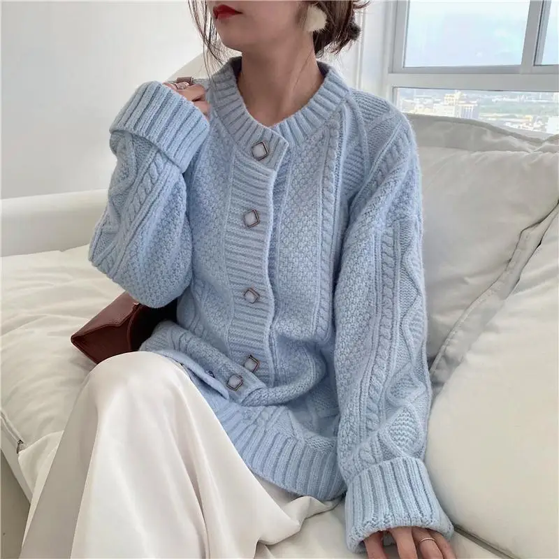 

2021 New Knit Cardigan Sweater O-Neck Solid Harajuku Elegant Vintage Sweaters For Women Fashion Long Sleeve Blouses Y2k Clothes