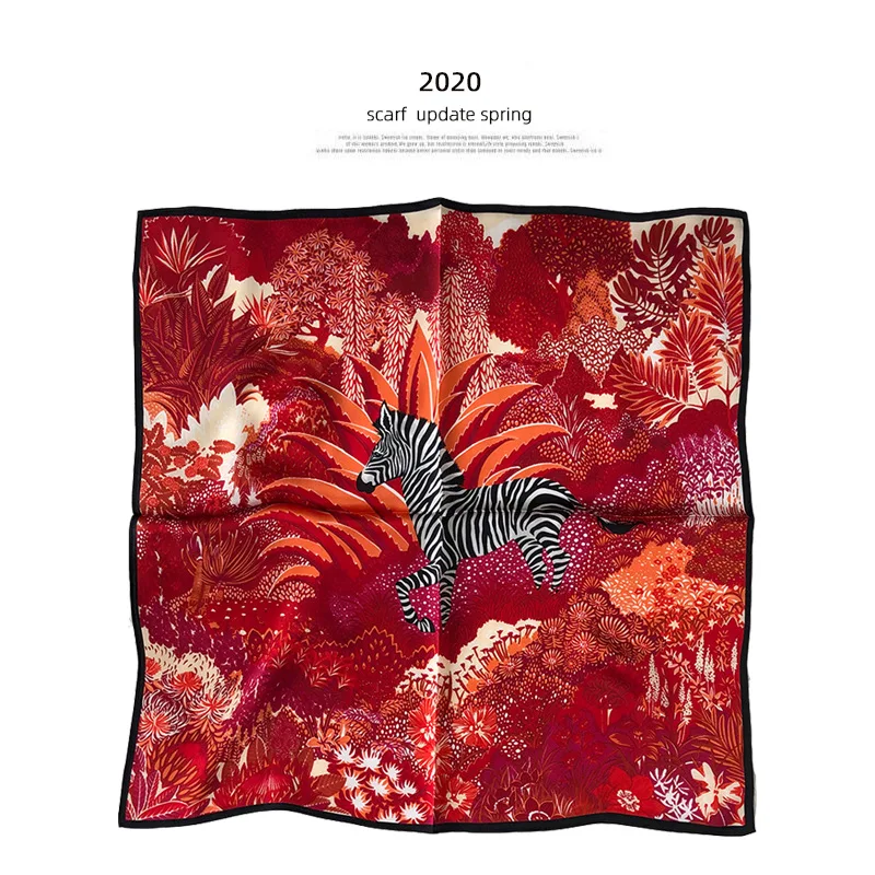 

Luxury 100% Silk Scarf Shiny Bandana Women Fashion Forest Zebra Print Kerchief Neck Hairband Headband 53*53cm
