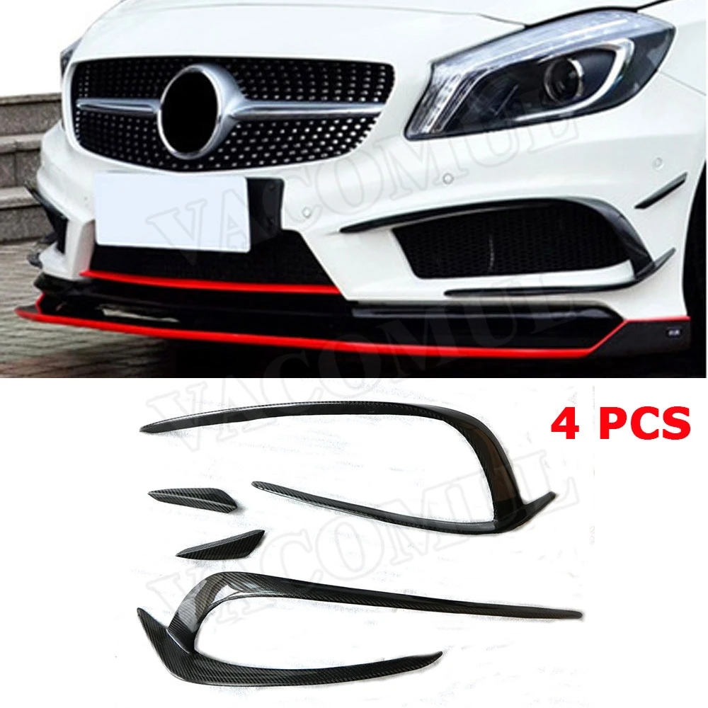 4 PCS Для Benz A Class W176 A180 A200 A260 A45 Sport 2013- передние плавники на бампер Акула Canards из углеродного волокна Foglamp накладка - Цвет: 4 PCS