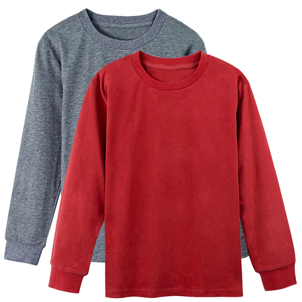 Red with Grey Детские рубашки с длинными рукавами для мальчиков, простая футболка для девочек-подростков, зимние теплые Плотные хлопковые пустые майки, детская плотная футболка - Цвет: Red with Grey