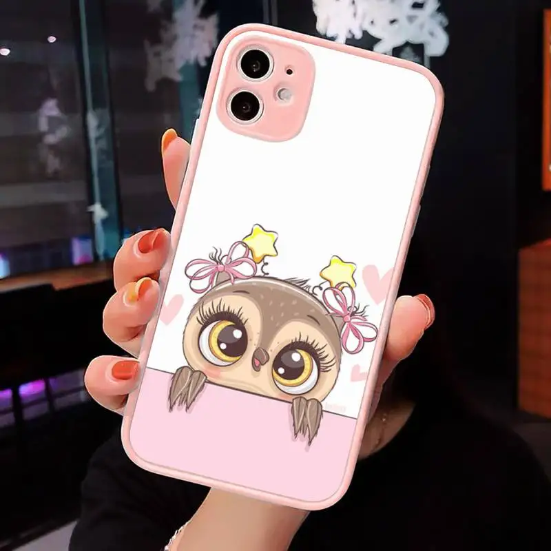 

Phone Case For iPhone 12 11 Mini Pro XR XS Max 7 8 Plus X Smart Baby Cute Owl Lover Cartoon Matte transparent Pink Back Cover