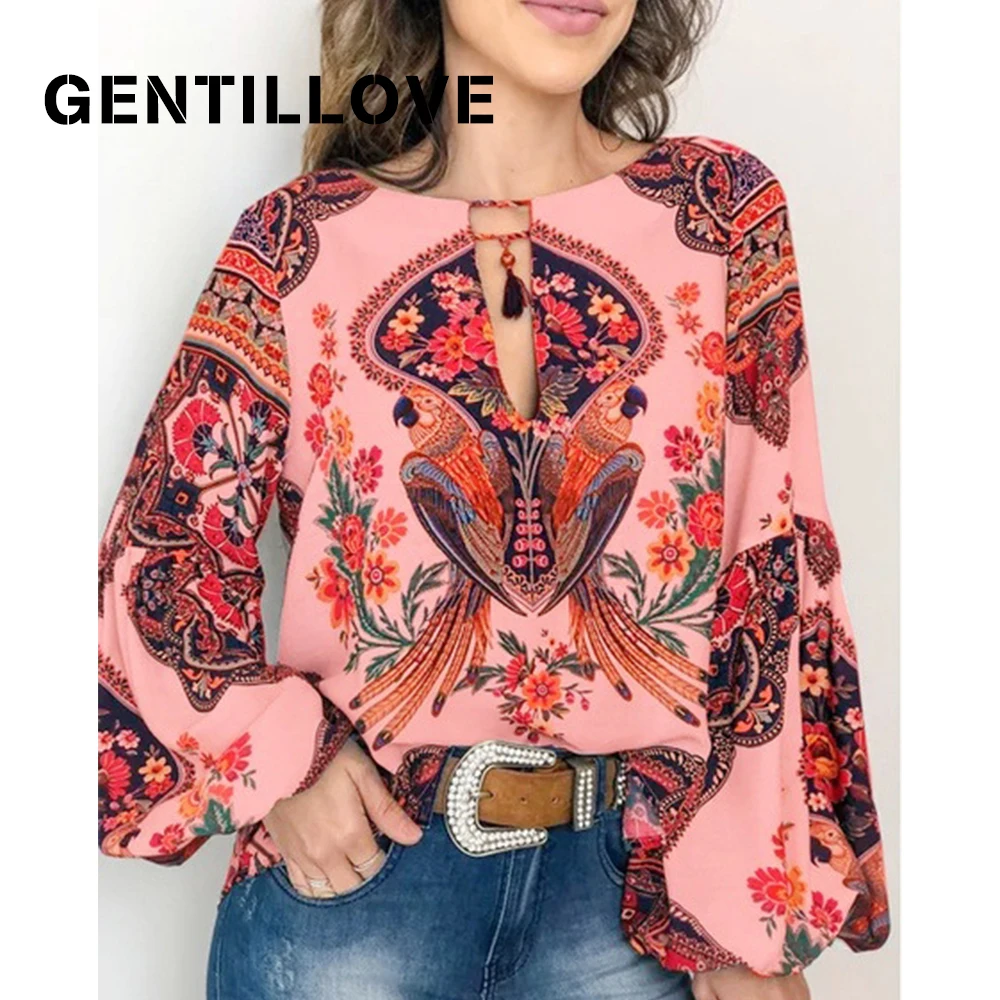 Блузка Gentillove в стиле бохо с цветочным принтом и рукавами фонариками пикантная