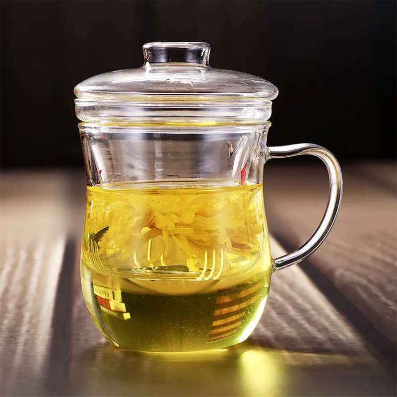 Утолщенная стеклянная чайная чашка с ручкой для чая фильтром домашняя воды