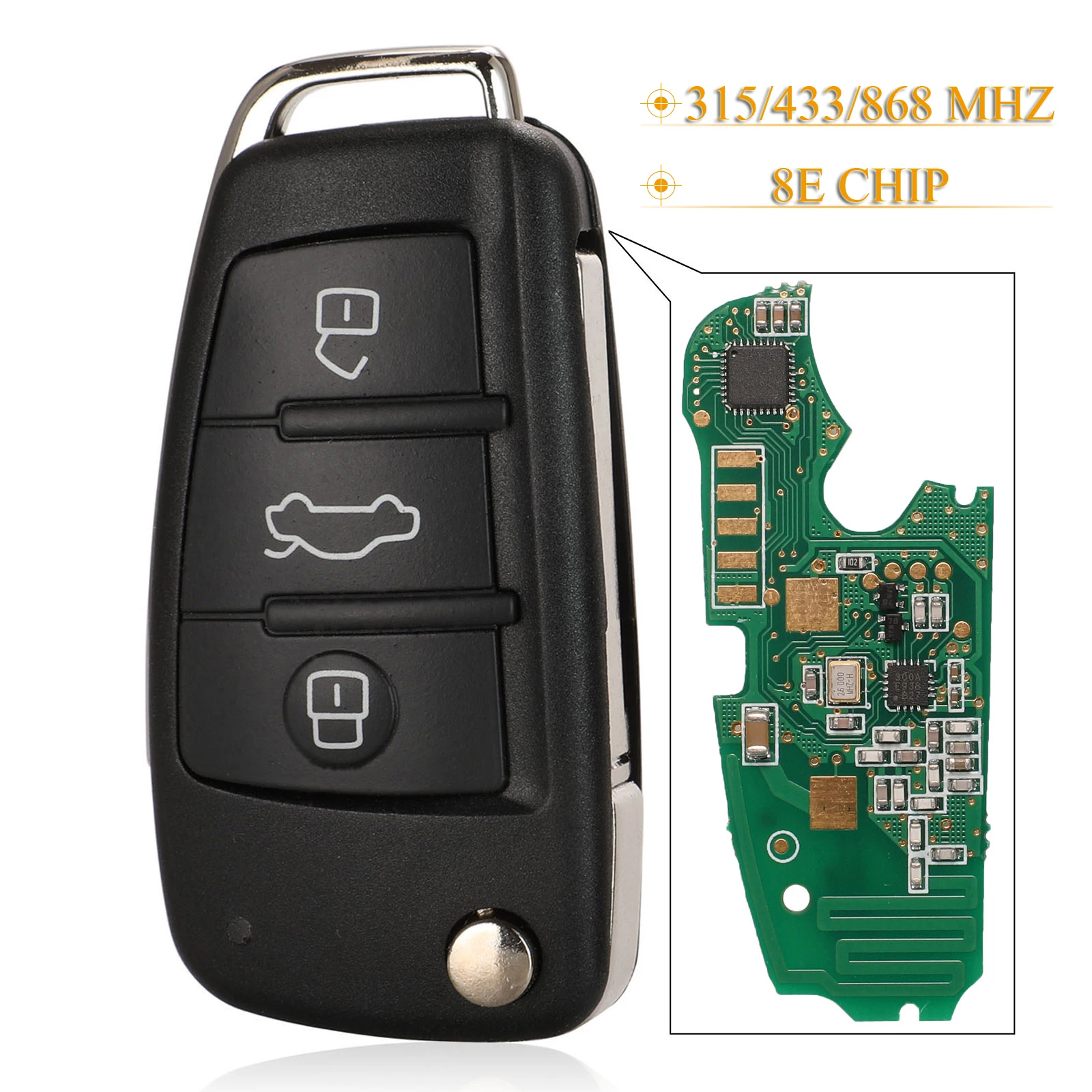 

jingyuqin 3 Button Remote Car Key Fob For Audi A6L Q7 8E0837220Q 315/ 433/868MHz With 8E electronic Chip P/N: 8E0 837 220Q Af