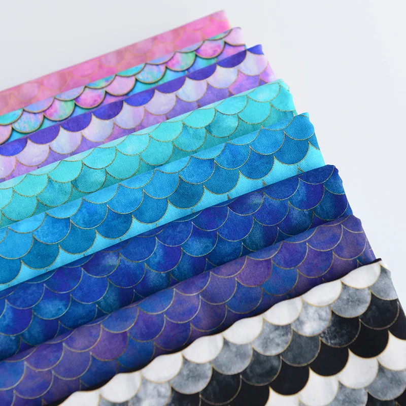 Широкая ткань с узором "Русалочья радуга" в виде рыбьей чешуи, 100% хлопок, для пэчворк-шитья, материал для самостоятельного пошива рубашки, подушки, маски.