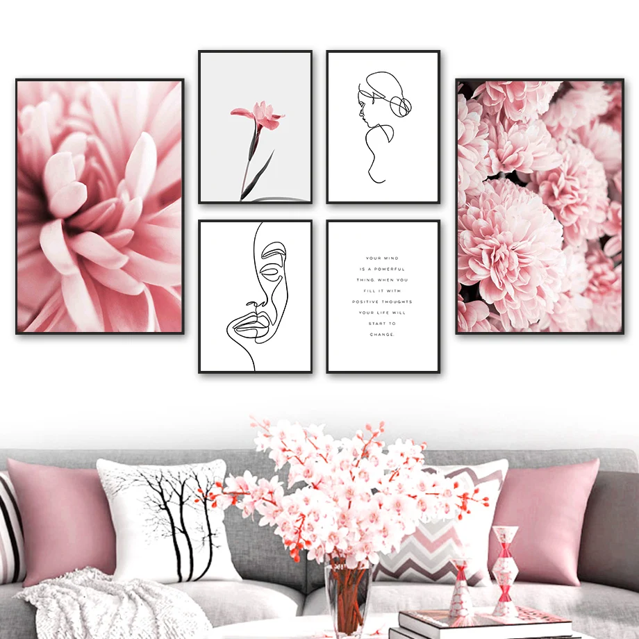

Chrysanthemum Line Woman Quote Abstract Wall Art Canvas Painting Nordic Poster And Prints Wall Pictures For Living Room Decor