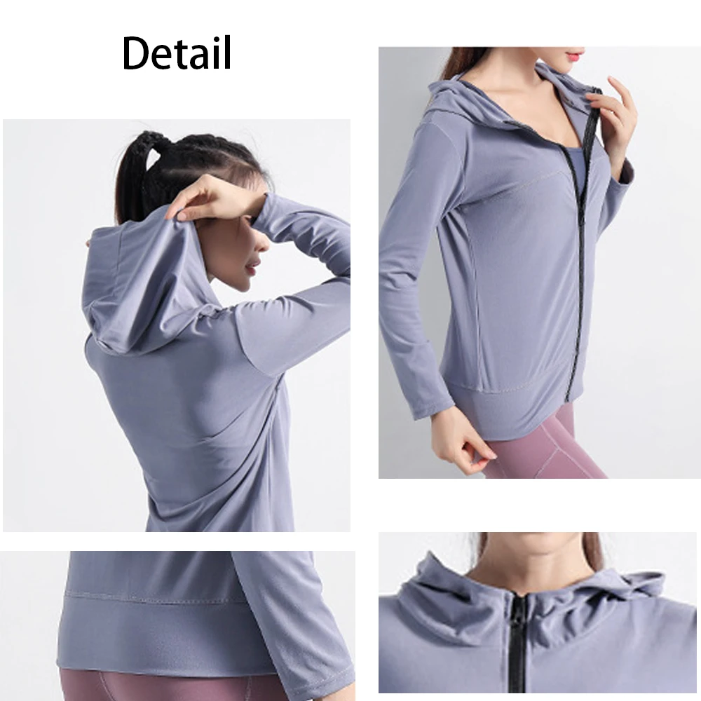 

2021 Spring Sports Coat Women's Elastic Zipper Running Windproof Fitness Suit Hooded Top Sweater Long Sleeve Top Activewear Tops