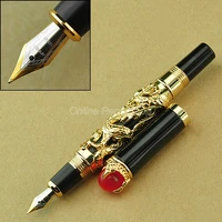 jinhao ancient dragon king 18kgp m nib fountain pen metal embossing red jewelry on top golden drawing for business gift pen