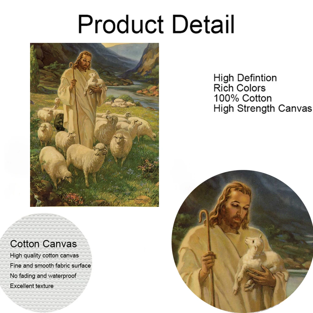 Постер с изображением Иисуса и овцы настенная Ретро Картина на холсте