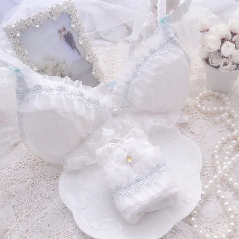 Японский новейший комплект с бюстгальтером белый тонкий нижнего белья кружевное