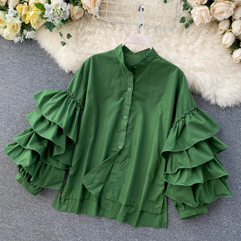 

2021 HIGH Newest STREET Designer Blouse Women's Ruffles Loose Blouse Tops