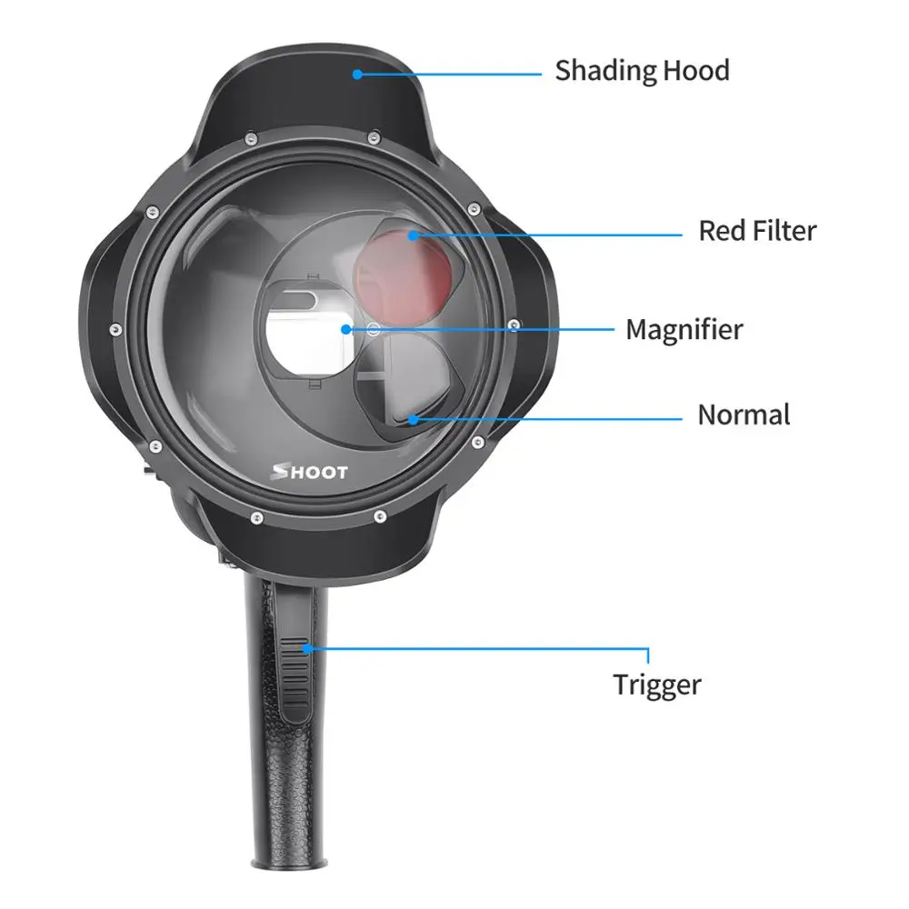 Купол для подводной съемки и дайвинга GoPro HERO7 6 5 черный с красным триггером 10