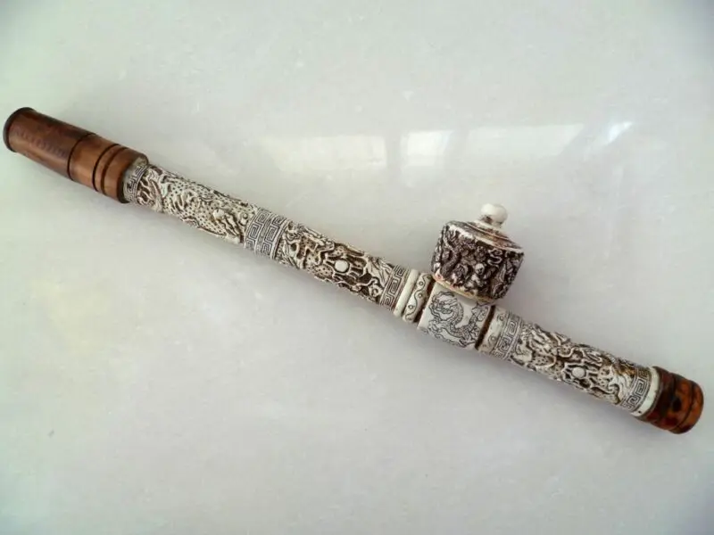 

Collection of Decorative Chinese Hand-Carved Dragons Old Pipe