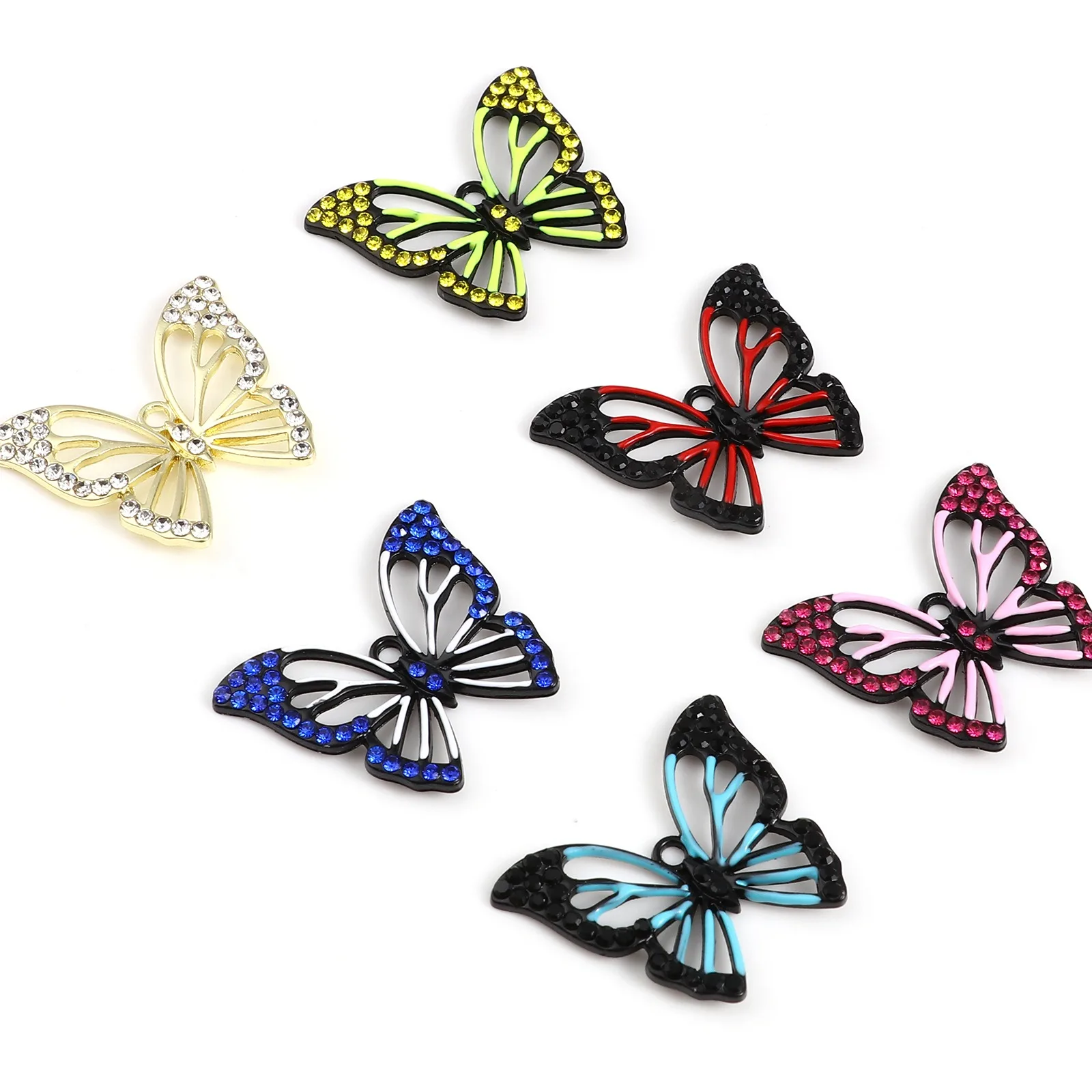 

Vintage Insect Charms Butterfly Animal Gold Color Metal Multicolor Rhinestone Enamel Pendants DIY Making Necklace Jewelry,5PCs