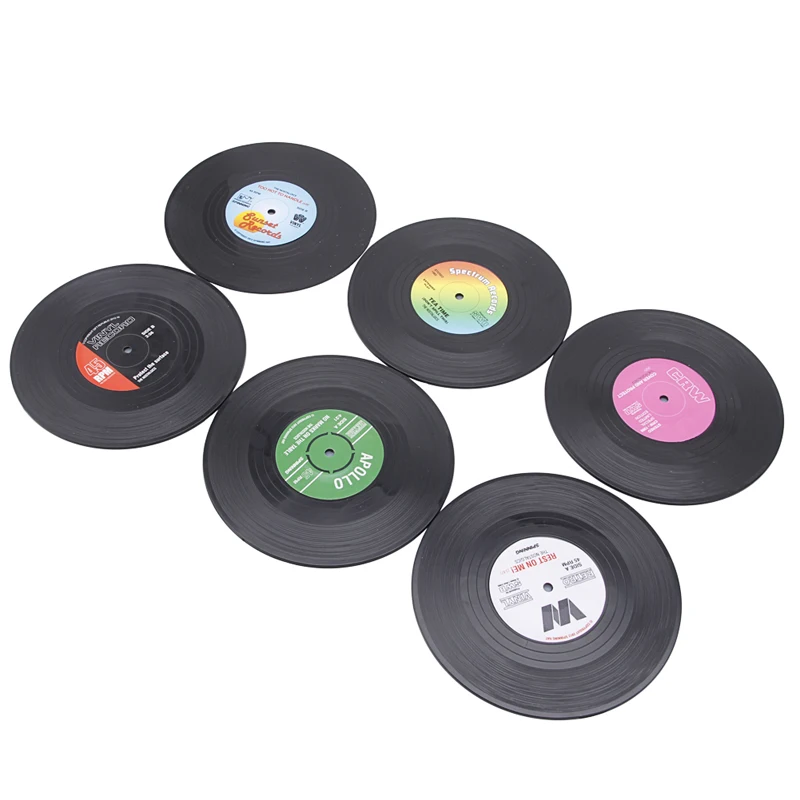 

Fashion Vinyl Silicone Record Retro Type Drink Coasters Cup Mats 6pcs/ Set P82D