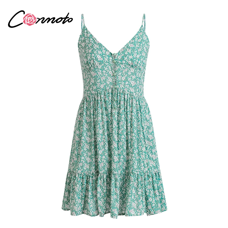 Conmoto Зелёные летние платья на тонких бретельках платье с воланами сексуальное