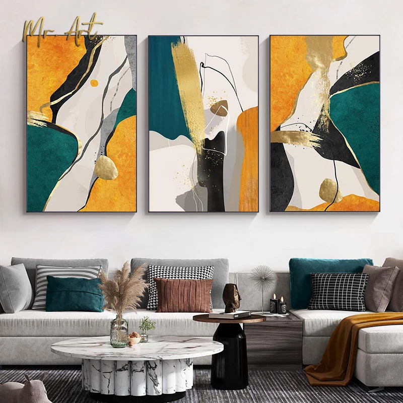 

Modern Orange Blue Canvas Painting Wall Art Colorful Luxury Pictures for Living Room Abstract Posters and Prints Home Decoration