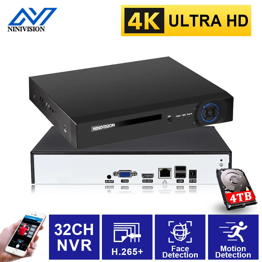 

H.265 32CH 4K CCTV IP Network Video Surveillance Recorder Face Detection 32 Channel NVR Camera Recorder NVR XMEYE