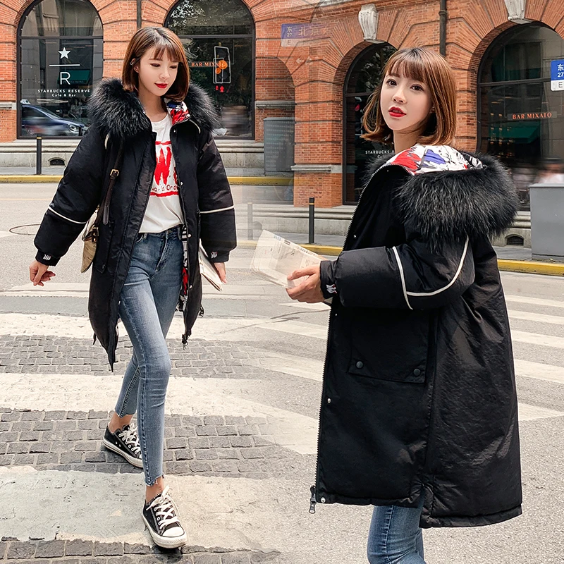 Двухсторонняя осенне-зимняя куртка с капюшоном Женская Модная хлопковая