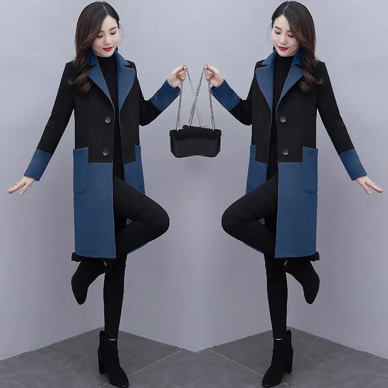 

Woolen Coat Mid-length 2021 Autumn Winter New Korean Fashion All-match Over The Knee Double-sided Woolen Coat Women Thickened