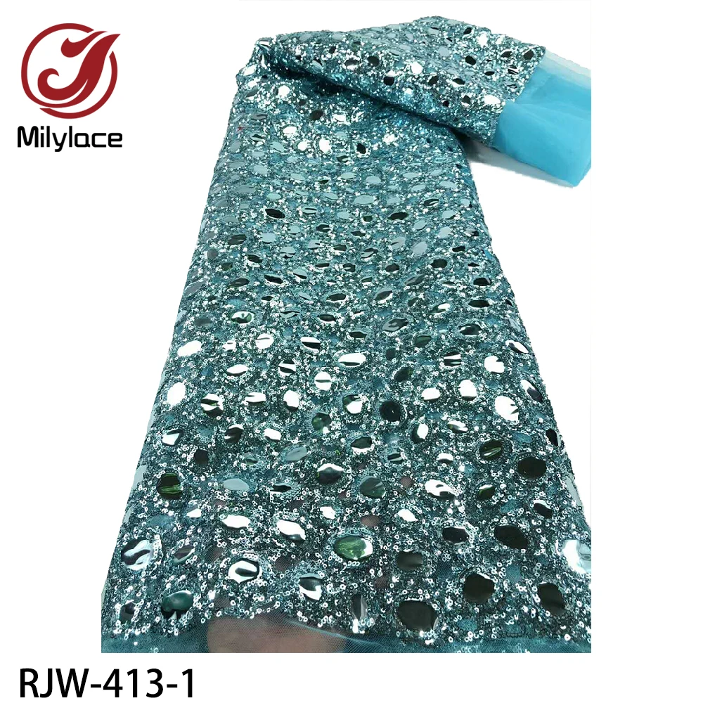 

Milylace Luxury African French Lace Fabric High Quality Embroidered Sequins Lace Fabric for Nigerian Wedding RJW-413