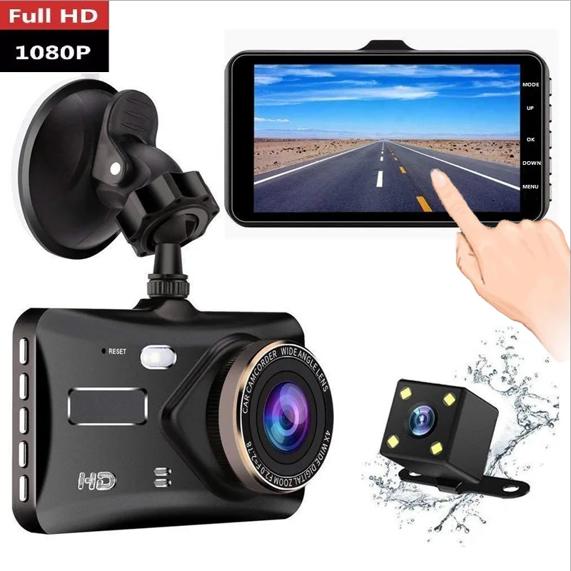 

Видеорегистратор Full HD 1080P с двумя объективами, сенсорный экран IPS 4 дюйма с камерой заднего вида, регистратор с ночным видением, видеозапись
