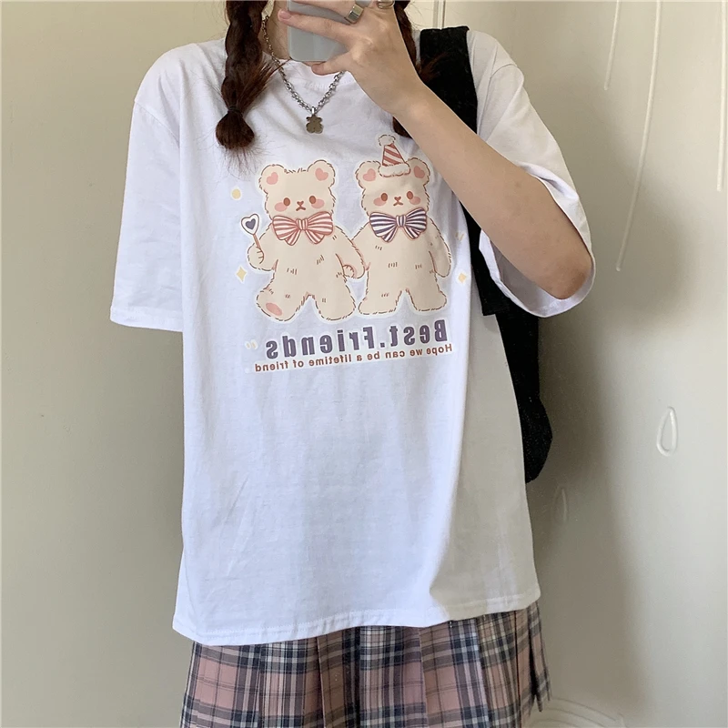 

YTX1674 Summer Korean version 2021 new printed letters age reduction loose student large size short-sleeved T-shirt