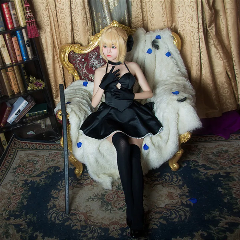Аниме FGO Zero Fate Black Dress Stay Night Сабер альтер артурия Пендрагон косплей костюм на