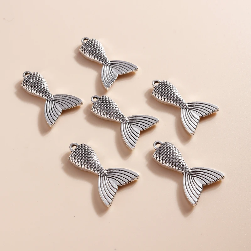 

10pcs 19*31mm Vintage Mermaid Fish Tail Charms Fit Necklaces Pendants Earrings Antique Silver Color DIY Jewelry Findings Making